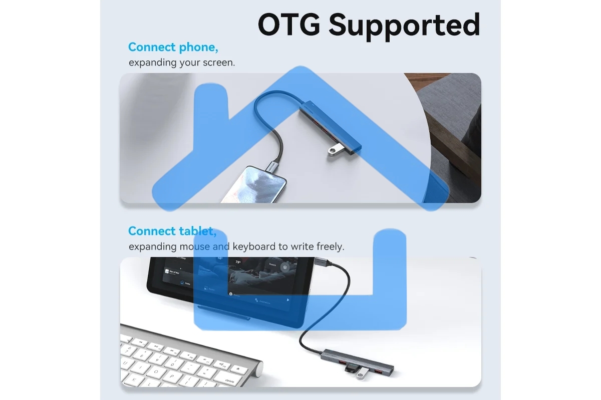 Концентратор Vention OTG USB 3.2 Gen 2 Type-C на 4 USB порта + USB-C PD Серый - 0.15м.