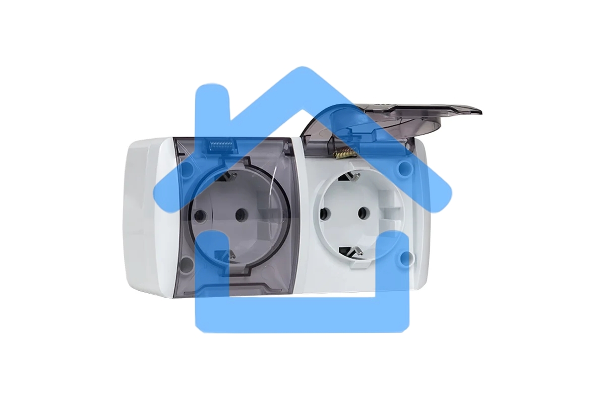 Розетка EKF EQR16-129-30-54-T PROxima Владивосток 2-местная 16А с заземлением с прозрачной крышкой IP54