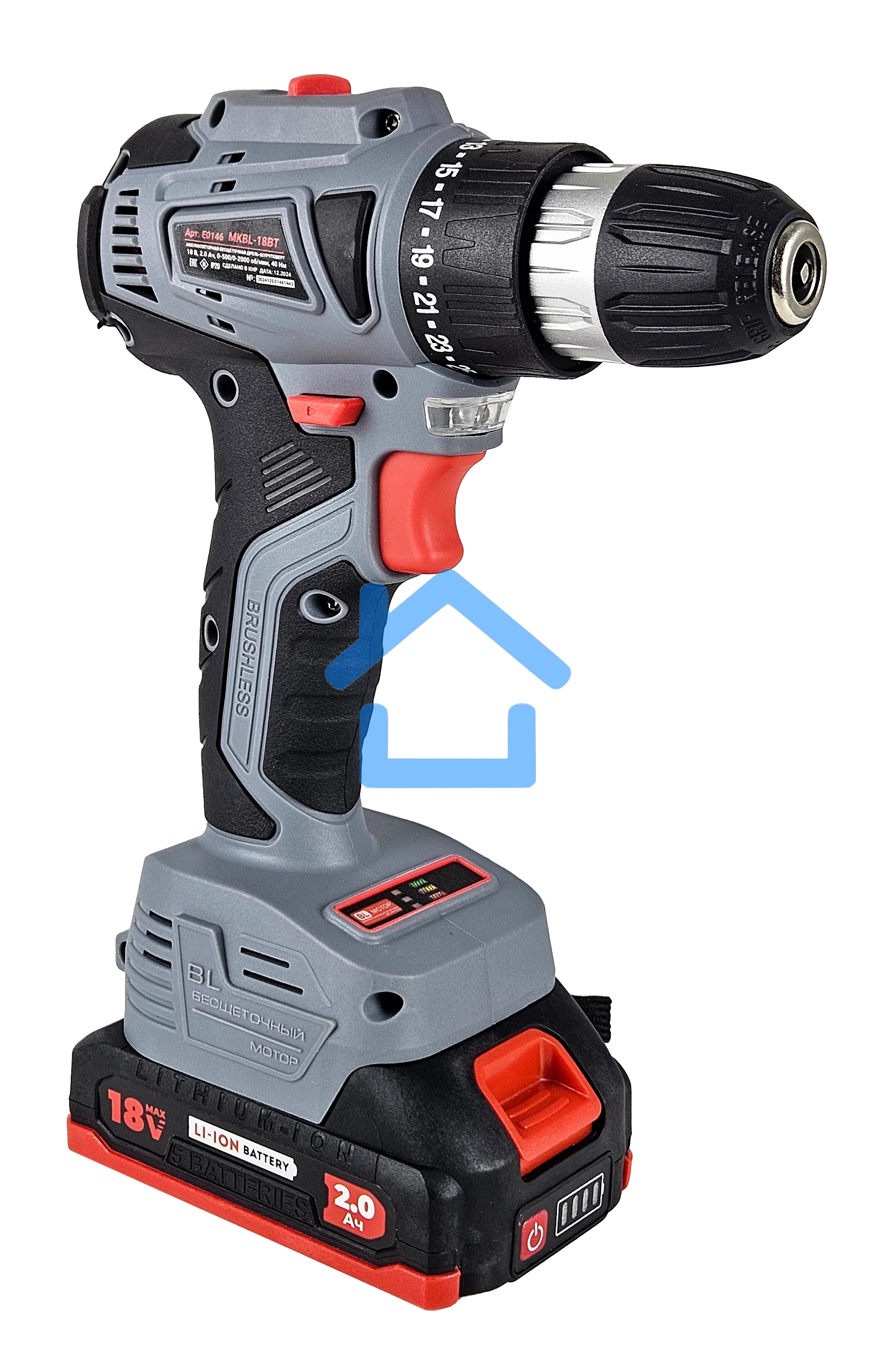 Аккумуляторный бесщеточный шуруповерт ProfiPower MKBL-18BT (18В,Li-ion-2шт, 2.0Ач, 0,8-10мм,40нм,магнитная бита, З/У, в кейсе)