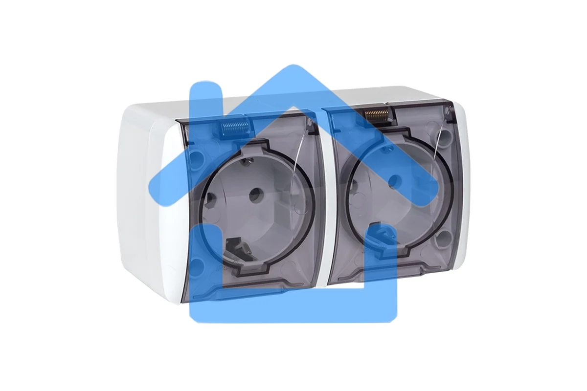 Розетка EKF EQR16-129-30-54-T PROxima Владивосток 2-местная 16А с заземлением с прозрачной крышкой IP54