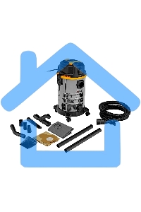 Строительный пылесос Denzel RVC30 серебристый, 1400 Вт, уборка сухая/сбор воды/выдув, пылесборник мешок, 30 л