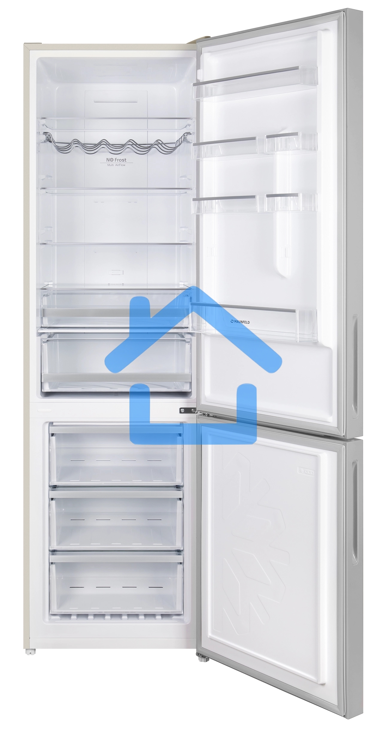 Холодильник Maunfeld MFF200NFBG бежевый двухкамерный 271/106л морозилка снизу, Total No Frost