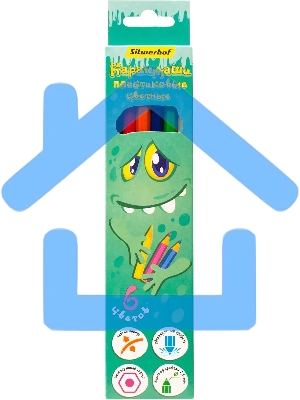 Карандаши цветные Silwerhof Монстрики 2.6мм, шестигранный профиль, пластик, ассорти, 6 цветов, коробка с европодвесом