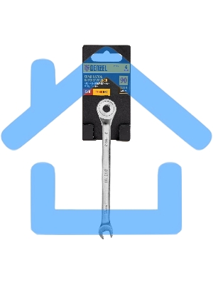 Ключ комбинированный трещоточный Denzel 6 мм, CrV, матовый хром 14700