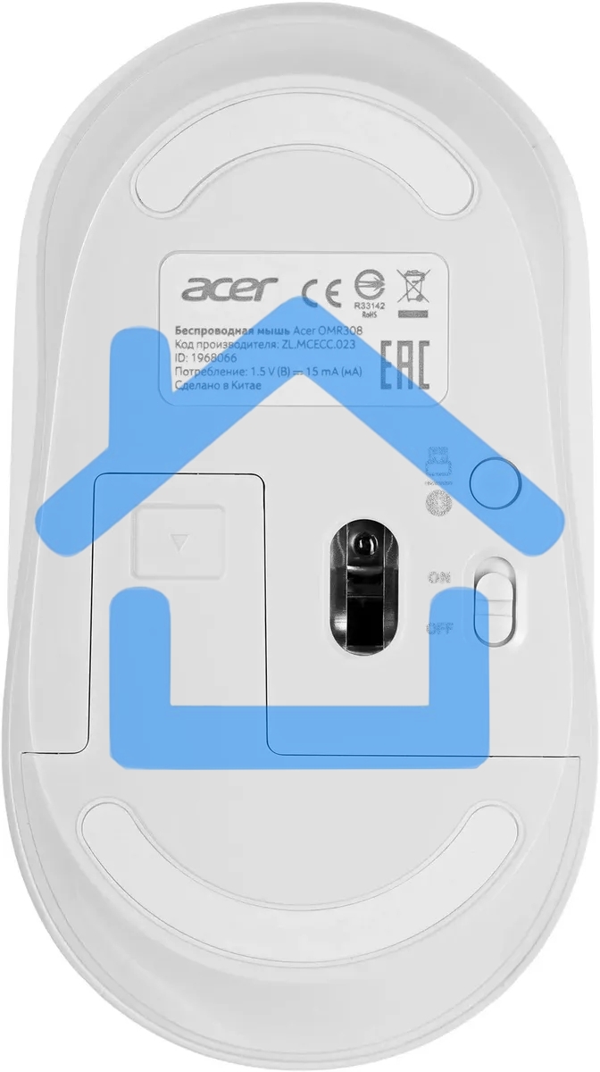Мышь беспроводная Acer OMR308 белый, 1600 dpi, радиоканал, Bluetooth, USB, кнопки - 4