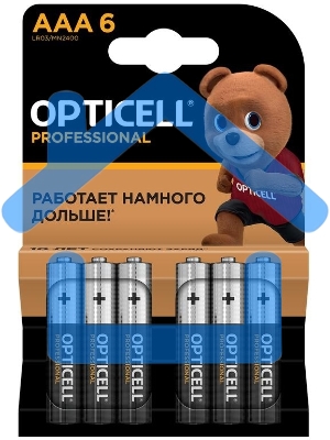 Элемент питания алкалиновый AAA/LR03 (блист. 6шт) Professional Opticell 5052004