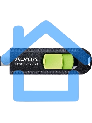 Флешка USB ADATA UC300 (ACHO-UC300-128G-RBK/GN), 128 Gb, Type-C USB 3.2, R/W 100/30, черный/зеленый