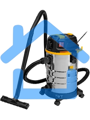 Строительный пылесос Denzel RVC30 серебристый, 1400 Вт, уборка сухая/сбор воды/выдув, пылесборник мешок, 30 л