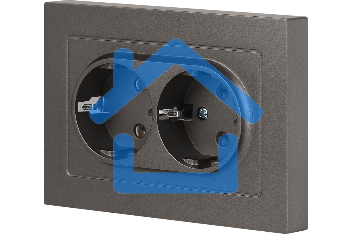 Розетка Intro Accent 6-205-09 двойн. 2X2P+E Schuko 16А-250В IP20 СУ AL/CU титан Б0063500
