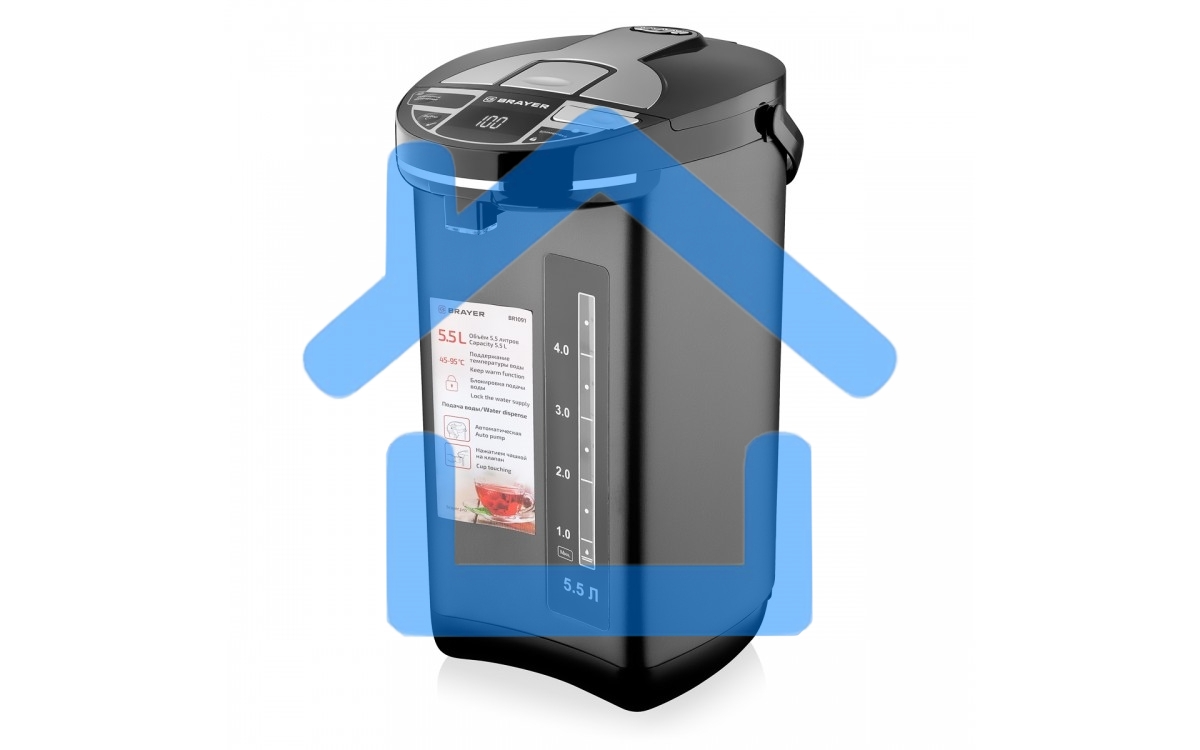 Термопот BRAYER BR1091, 1450 Вт, 5,5 л, 2 спос.подач.воды, LCD-дисп, поддерж.темпер,блокировка