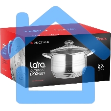 Кастрюля LARA LR02-581 SONATA 18x11,5 см, 2.9 л, 7-СТУПЕНЧАТОЕ ДНО, комбо-полировка, крышка, нержавеющая сталь
