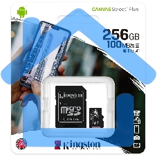 Флеш карта microSDHC 256Gb microSDXC Class10 Kingston <SDCS2/256Gb> UHS-I Canvas Select up to 100MB/s с адапт.