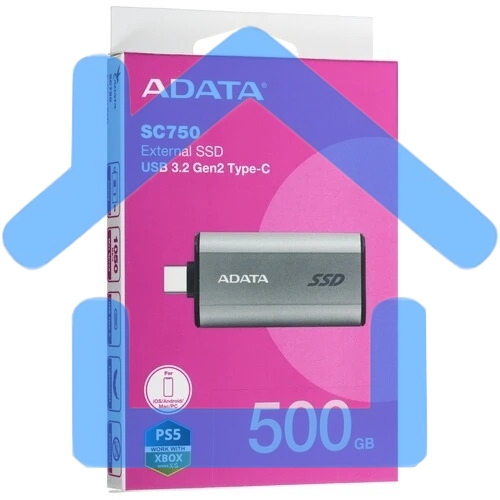 Твердотельный диск A-DATA External SC750 серый SC750-500G-CCBK 500Gb USB 3.2 Gen 2 Type-C, R/W -1050/1000 MB/s