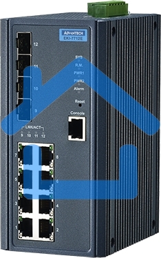 Коммутатор управляемый EKI-7712E-4F-AE Advantech Ethernet, 8 портов RJ-45, 4 порта Gigabit SFP, металлический корпус, IP30