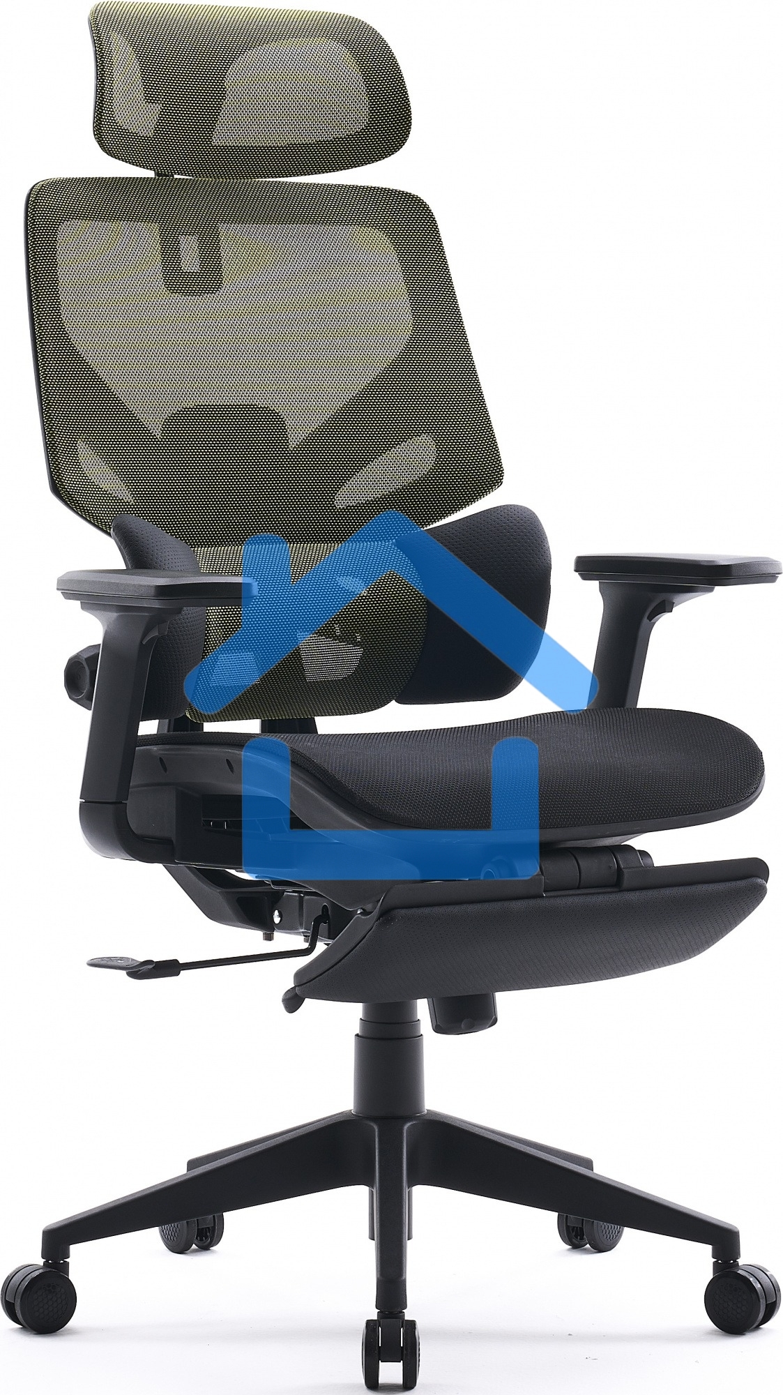 Кресло офисное Cactus CS-CHR-MC01-LGNBK салатовый, сиденье черный, сетка/ткань, с подголов. крестов. пластик, подст. для ног