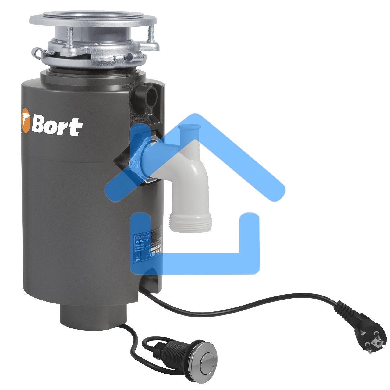 Измельчитель пищевых отходов Bort TITAN 4000 390 Вт; 4,2 кг/мин; 2800 об/мин; 1200 мл; Металл ; набор аксессуаров 4 шт [91275769] 91275769