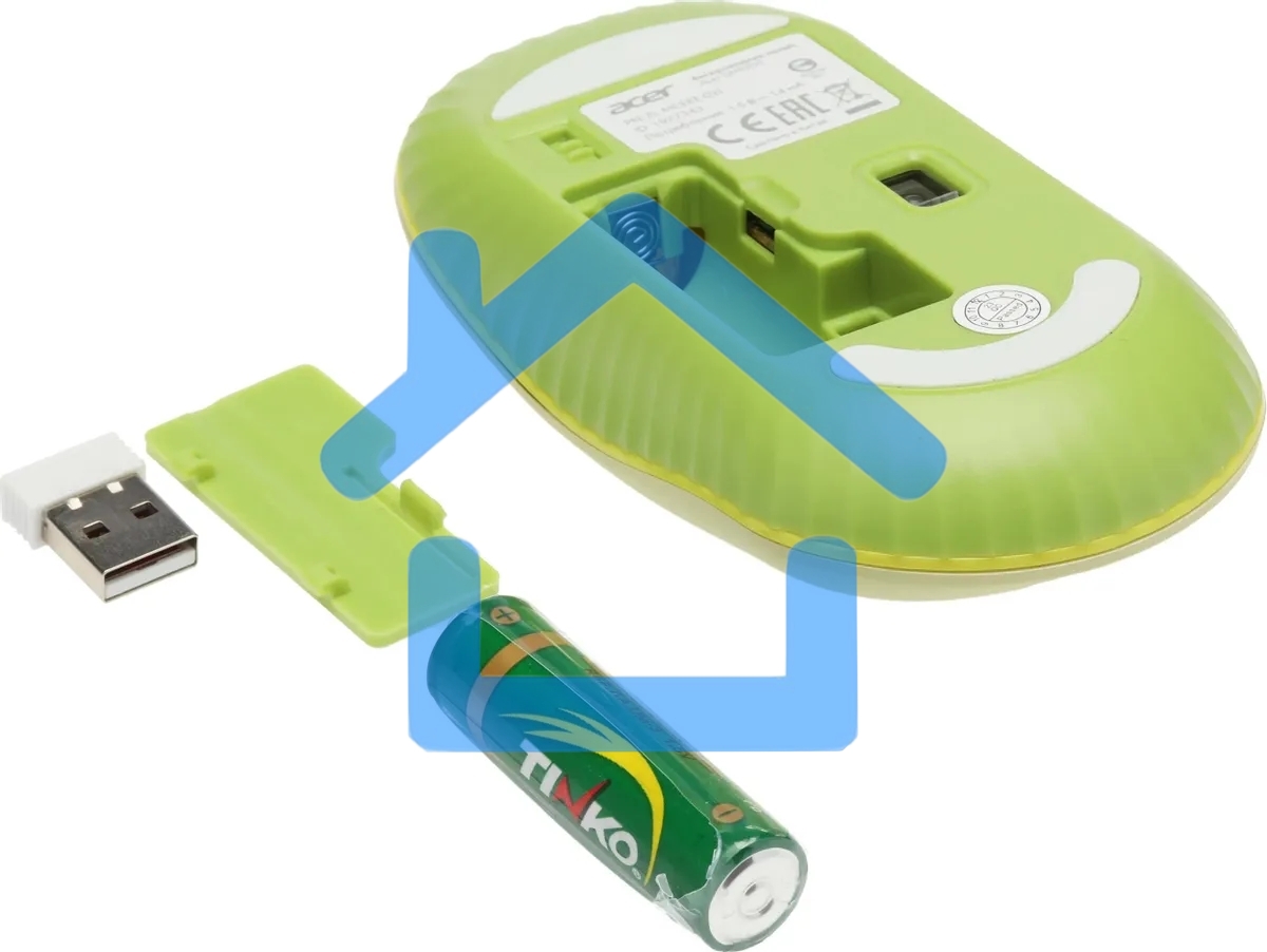 Мышь беспроводная Acer OMR205 зеленый/желтый, 1200 dpi, радиоканал, USB, кнопки - 3