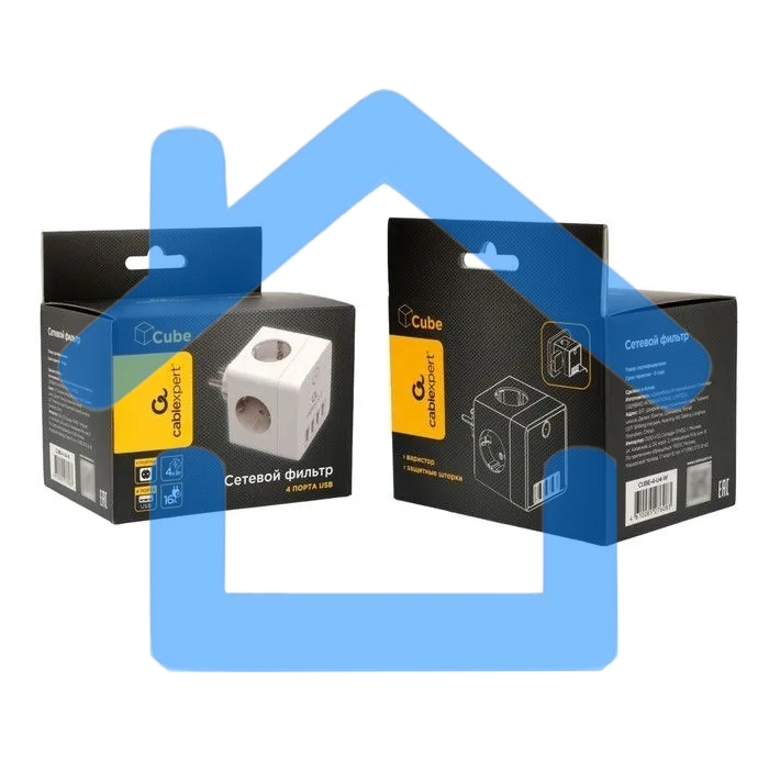 Сетевой фильтр Cablexpert Cube CUBE-4-U4-W, 4 р, 16А, 4хUSB, ур.защиты 2+, белый, коробка