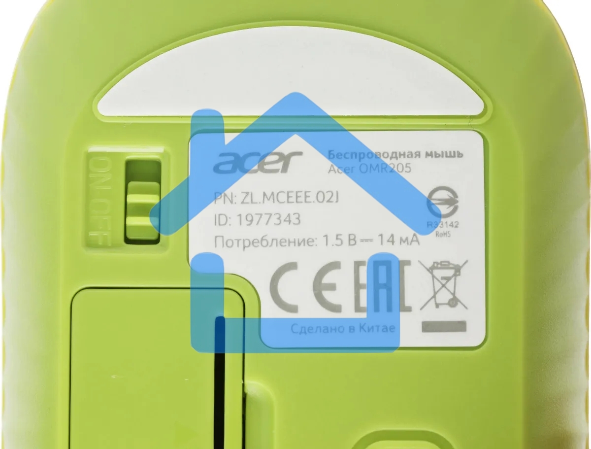 Мышь беспроводная Acer OMR205 зеленый/желтый, 1200 dpi, радиоканал, USB, кнопки - 3