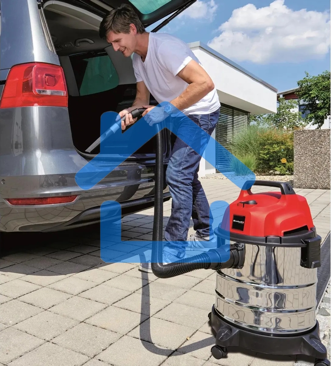 Строительный пылесос Einhell TC-VC 1820 S Kit серебристый/красный, 1250 Вт, уборка сухая/влажная, пылесборник мешок, 20 л