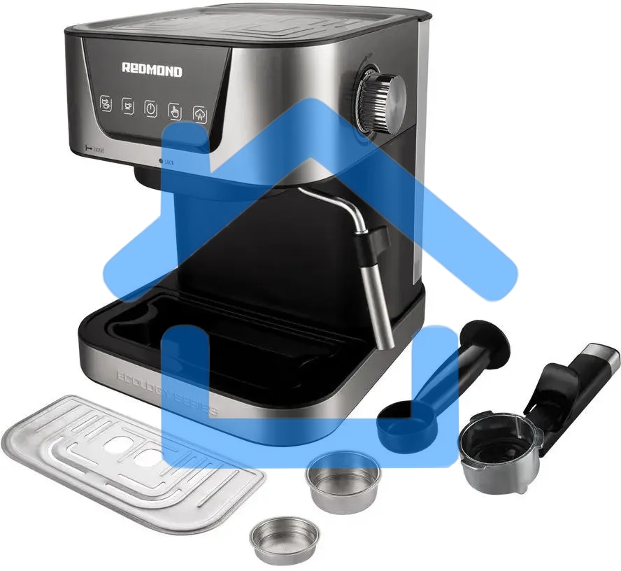 Кофеварка рожковая Redmond RCM-M1513 серебристый/черный, исп. кофе - молотый, 1.5 л, 1050 Вт, 15 бар