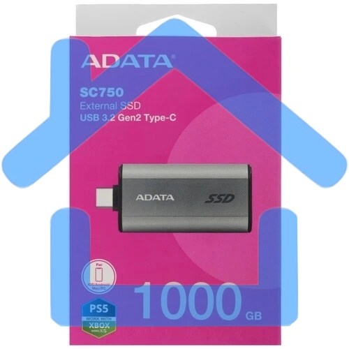 Твердотельный диск A-DATA External SC750 серый SC750-1000G-CCBK 1Tb USB 3.2 Gen 2 Type-C, R/W -1050/1000 MB/s