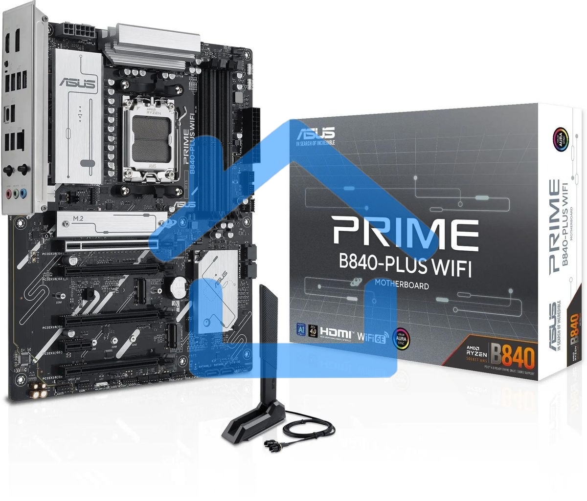 Материнская плата ASUS PRIME B840-PLUS WIFI, AM5, AMD B840, 4xDDR5, 4xSATA, 3xM.2, 1xPCIe 4.0 x16, 1xPCIe 3.0 x16, 2xPCIe 3.0 x16, 1xPCIe 3.0 x1, 1xDP, 1xHDMI, 1x 2.5Gb LAN, 8xUSB-A, 3x3.5 мм, 7.1, ATX