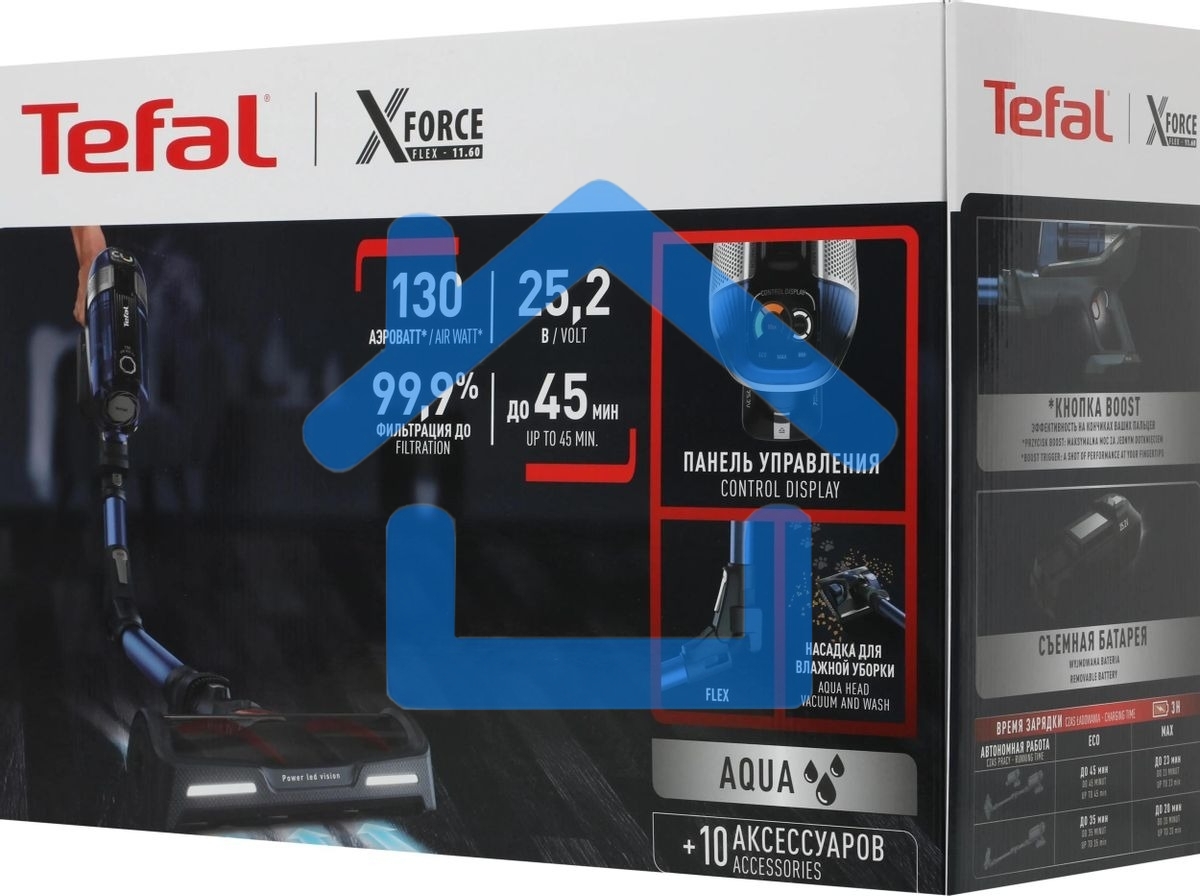 Вертикальный пылесос Tefal X-Force Flex 11.60 Aqua TY9890WO, синий/серый