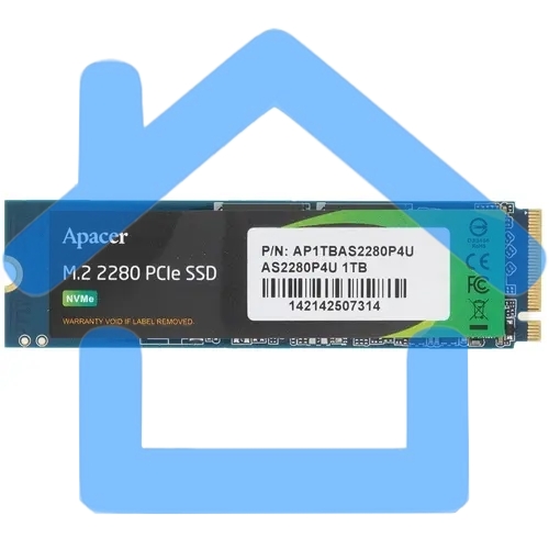 Накопитель SSD Apacer AS2280P4U, 1Tb, M.2 2280, PCIe 3.0 x4, NVMe, R/W 3500/3000