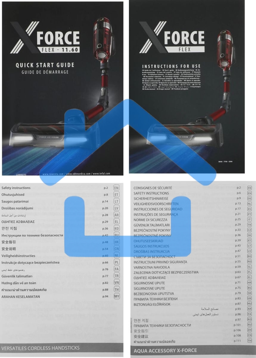 Вертикальный пылесос Tefal X-Force Flex 11.60 Aqua TY9890WO, синий/серый