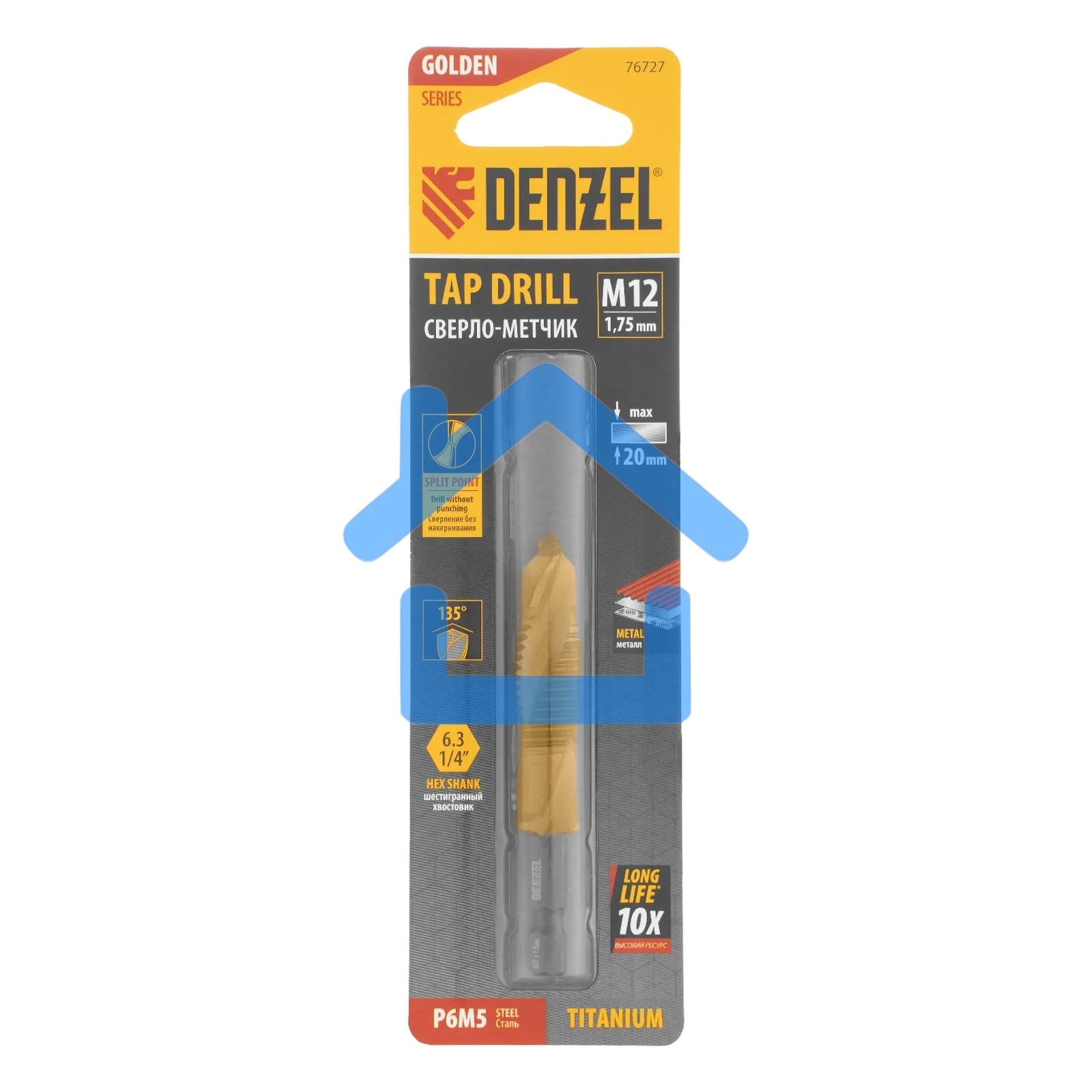 Сверло-метчик Denzel М12 х 1,75 мм, Р6М5