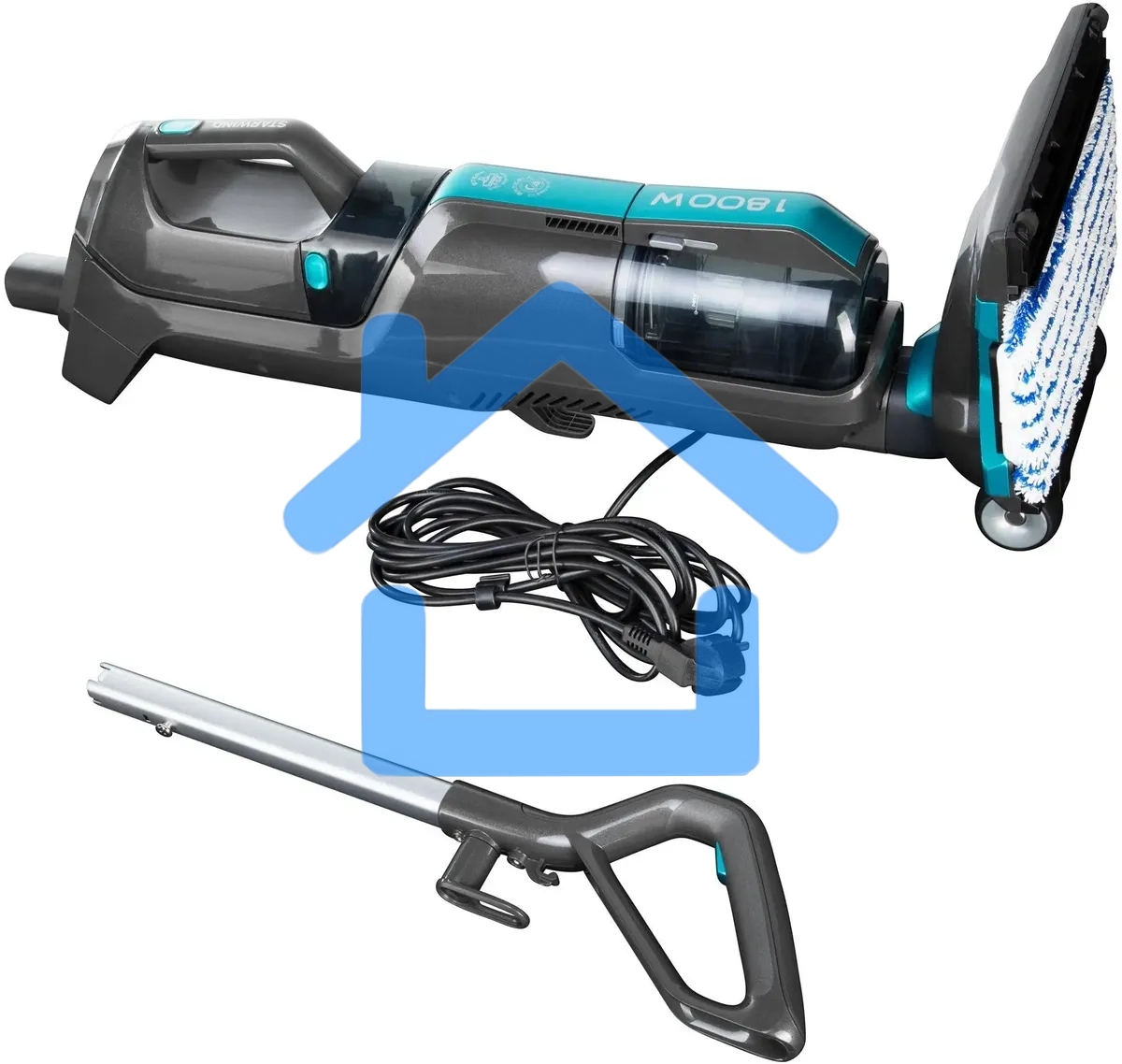 Пылесос паровой вертикальный Starwind SSV9550 темно-серый/голубой (черный/синий), питание от сети, 120 Вт, уборка влажная/паром/сухая, пылесборник 0.5 л