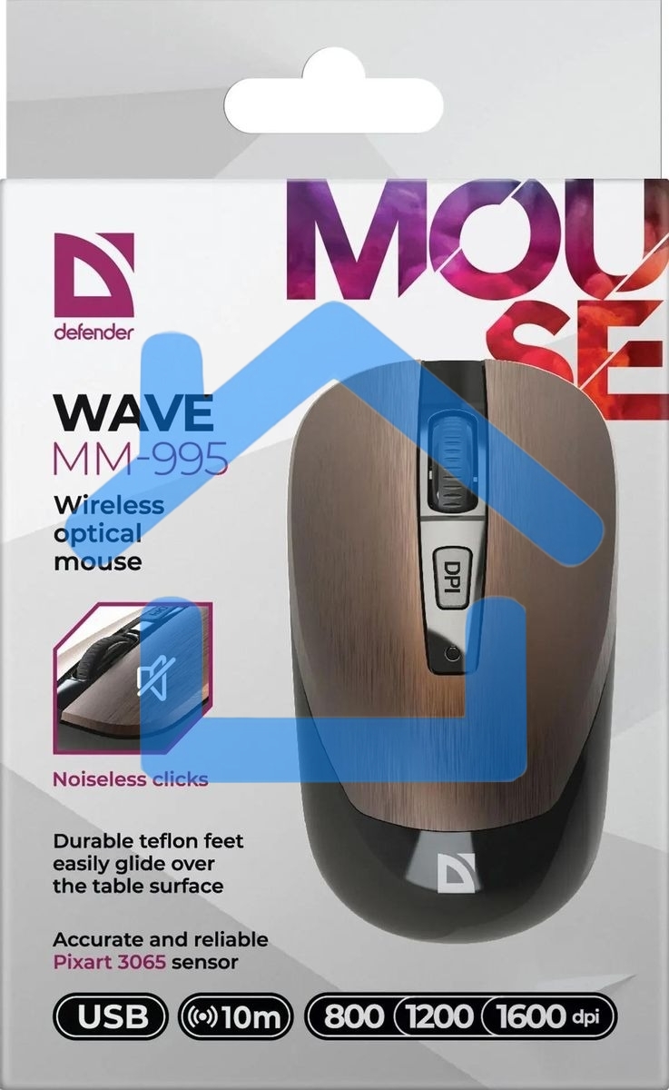 Мышь беспроводная Defender Wave MM-995 бронзовый, 1600 dpi, радиоканал, USB, кнопки - 4