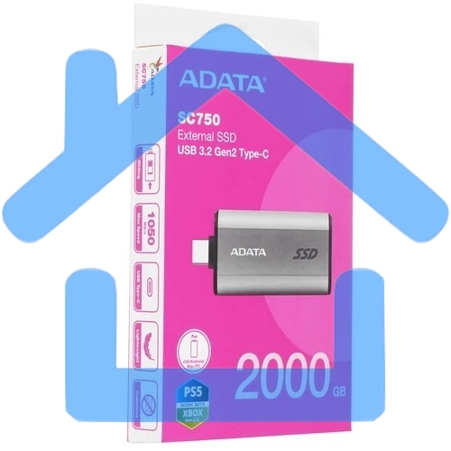 Твердотельный диск A-DATA External SC750 серый SC750-2000G-CCBK 2Tb USB 3.2 Gen 2 Type-C, R/W -1050/1000 MB/s