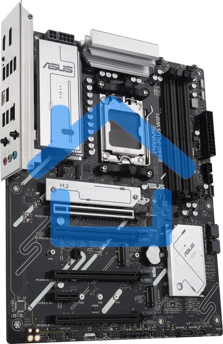 Материнская плата ASUS PRIME B840-PLUS WIFI, AM5, AMD B840, 4xDDR5, 4xSATA, 3xM.2, 1xPCIe 4.0 x16, 1xPCIe 3.0 x16, 2xPCIe 3.0 x16, 1xPCIe 3.0 x1, 1xDP, 1xHDMI, 1x 2.5Gb LAN, 8xUSB-A, 3x3.5 мм, 7.1, ATX