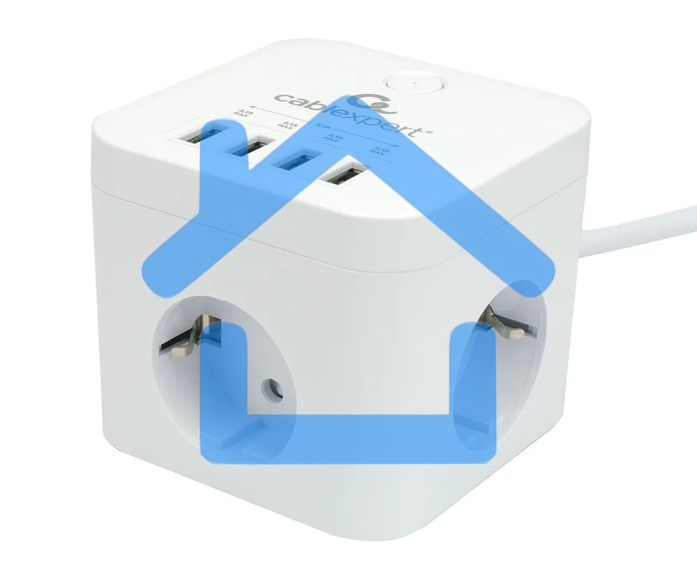 Сетевой фильтр Cablexpert Cube CUBE-3-U4-W-1.5, 3р, 10А, 4хUSB, 1.5м, ур.защиты 4+, белый, коробка