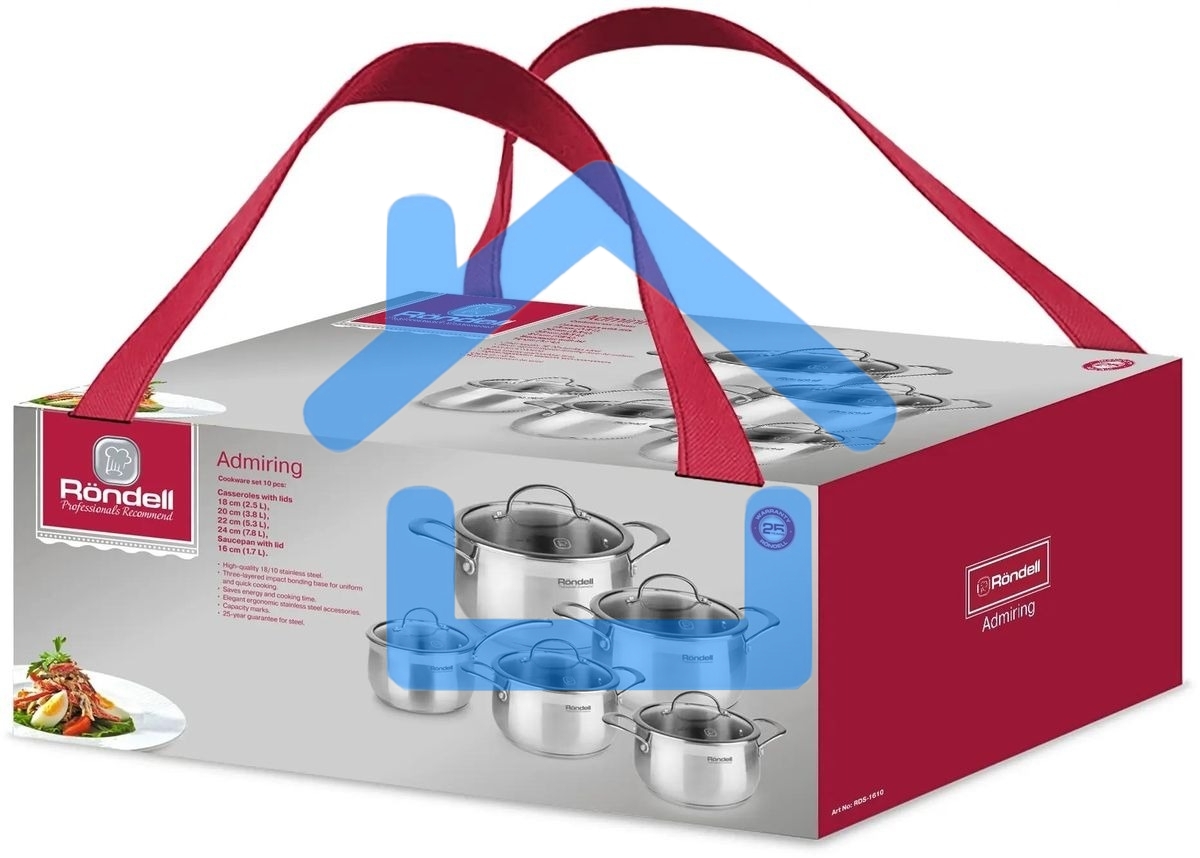 Набор посуды 10 предметов Rondell Admiring RDS-1610 (кастрюли с/кр 18 см, 20 см, 22 см, 24 см, ковш с/кр 16 см)