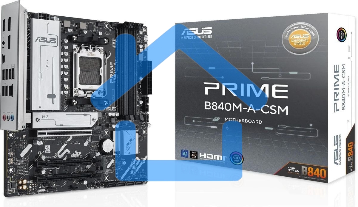 Материнская плата ASUS PRIME B840M-A-CSM, AM5, AMD B840, 4xDDR5, 4xSATA, 3xM.2, 1xPCI-E 4.0 x16, 2xPCI-E 3.0 x16, 1xRealtek 2.5Gb LAN, 2xUSB-A 10Gbps, 1xUSB-C 5Gbps, 4xUSB-A 2.0, 3x3.5 мм, 7.1, micro-ATX