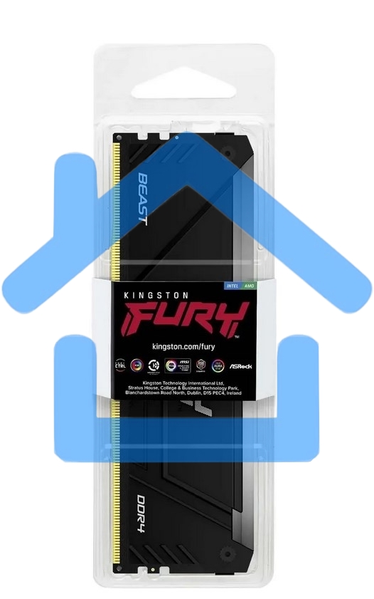 Оперативная память Kingston Fury Beast, DDR4, 16Gb (1x16Gb), 3200MHz, CL16, DIMM, радиатор, RGB, черный
