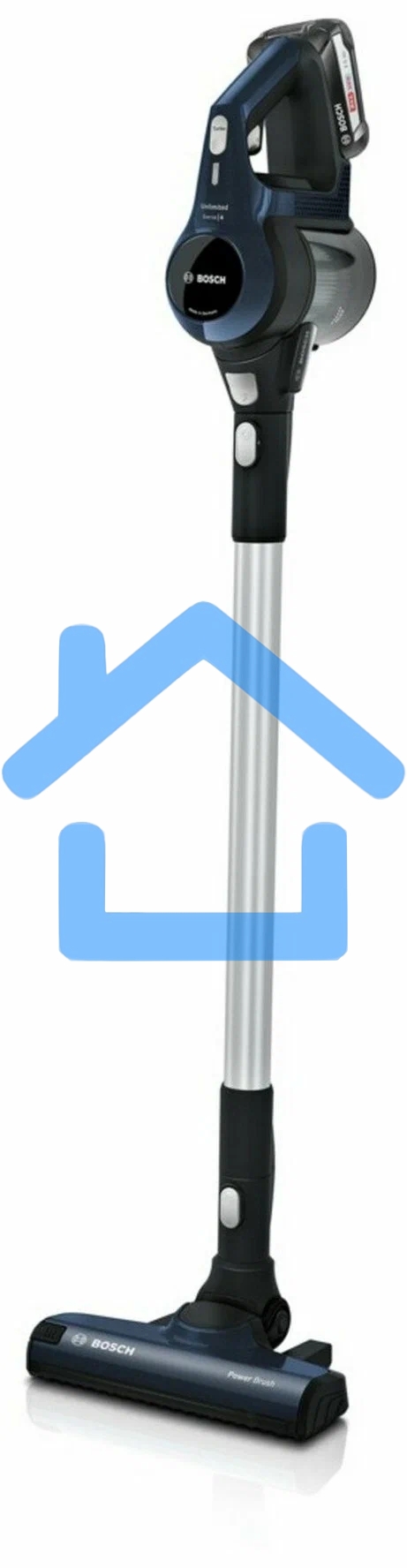 Пылесос вертикальный Bosch Unlimited BCS611P4A POWER FOR ALL 18V синий/черный, питание от аккумулятора, уборка сухая, работа от АКБ max 30 мин