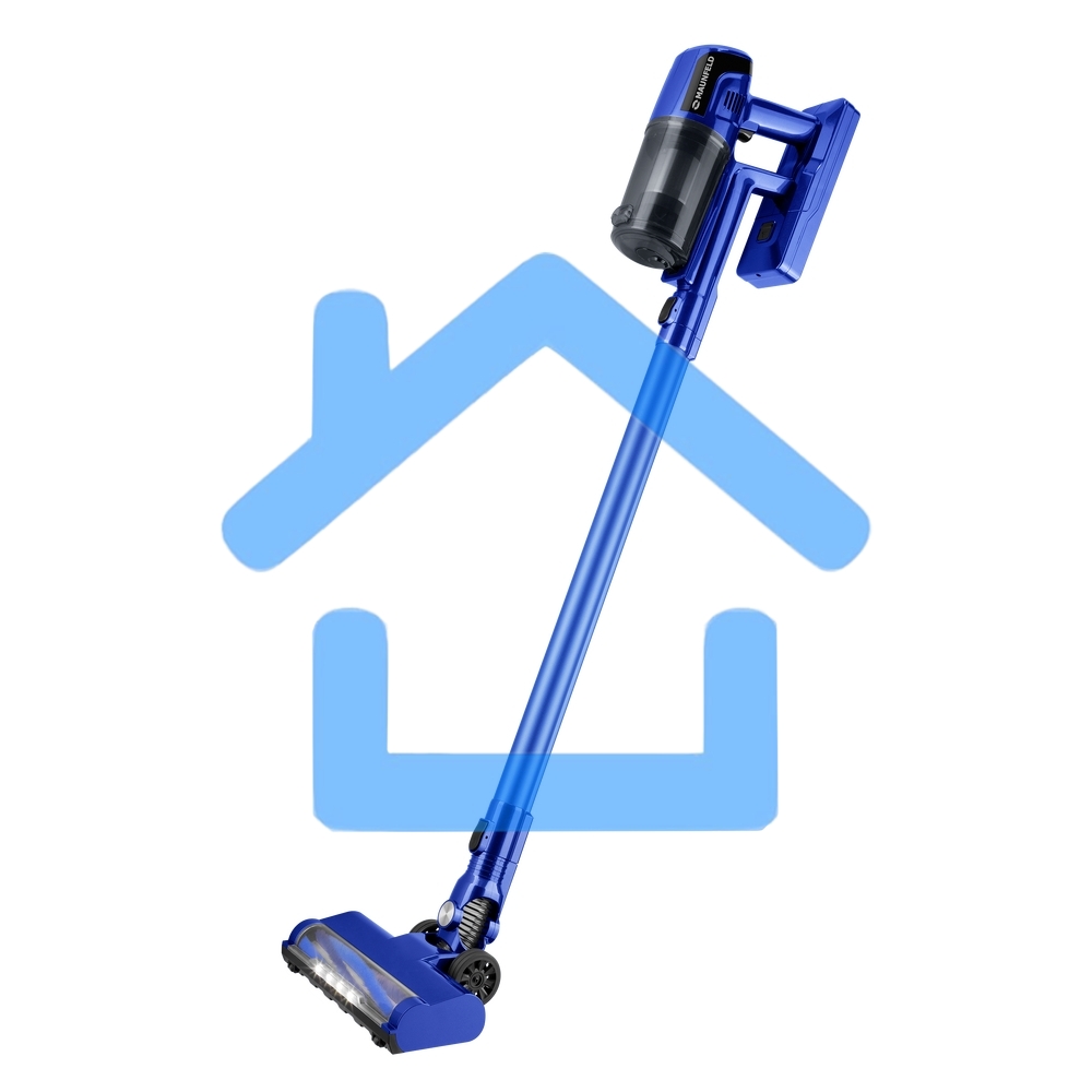 Пылесос вертикальный беспроводной Maunfeld MF-2032BL PRO синий, питание от аккумулятора, 200 Вт, уборка сухая, пылесборник 0.5 л, работа от АКБ max - 35 мин