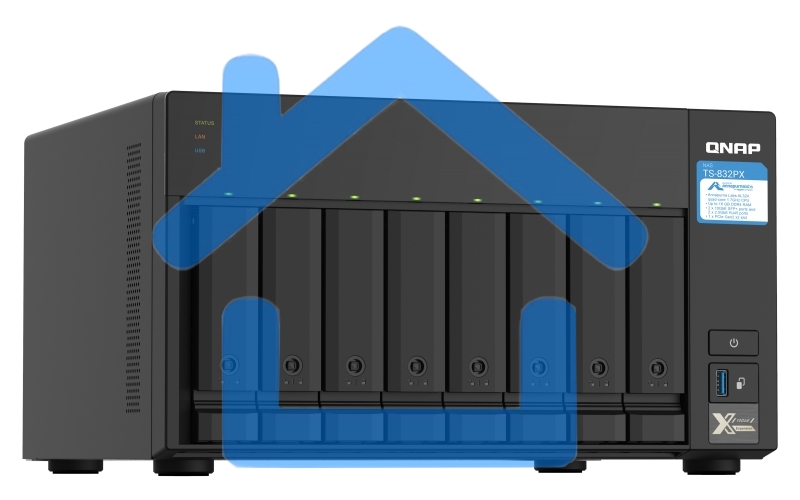 Сетевое хранилище без дисков SMB QNAP TS-832PX-4G 8-Bay NAS, AL324 64-bit quad-core 1.7GHz, 4Gb DDR4 SODIMM RAM (up to 1x16 Gb), 8 x 3.5