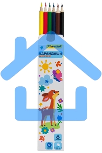 Карандаши цветные Silwerhof Веселые друзья 2.65мм, шестигранный профиль, дерево, ассорти, 6 цветов, коробка с европодвесом