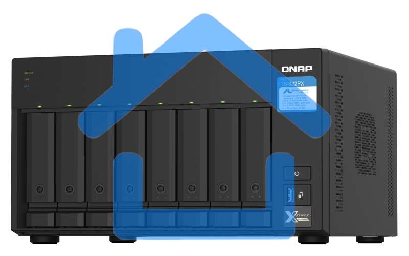 Сетевое хранилище без дисков SMB QNAP TS-832PX-4G 8-Bay NAS, AL324 64-bit quad-core 1.7GHz, 4Gb DDR4 SODIMM RAM (up to 1x16 Gb), 8 x 3.5