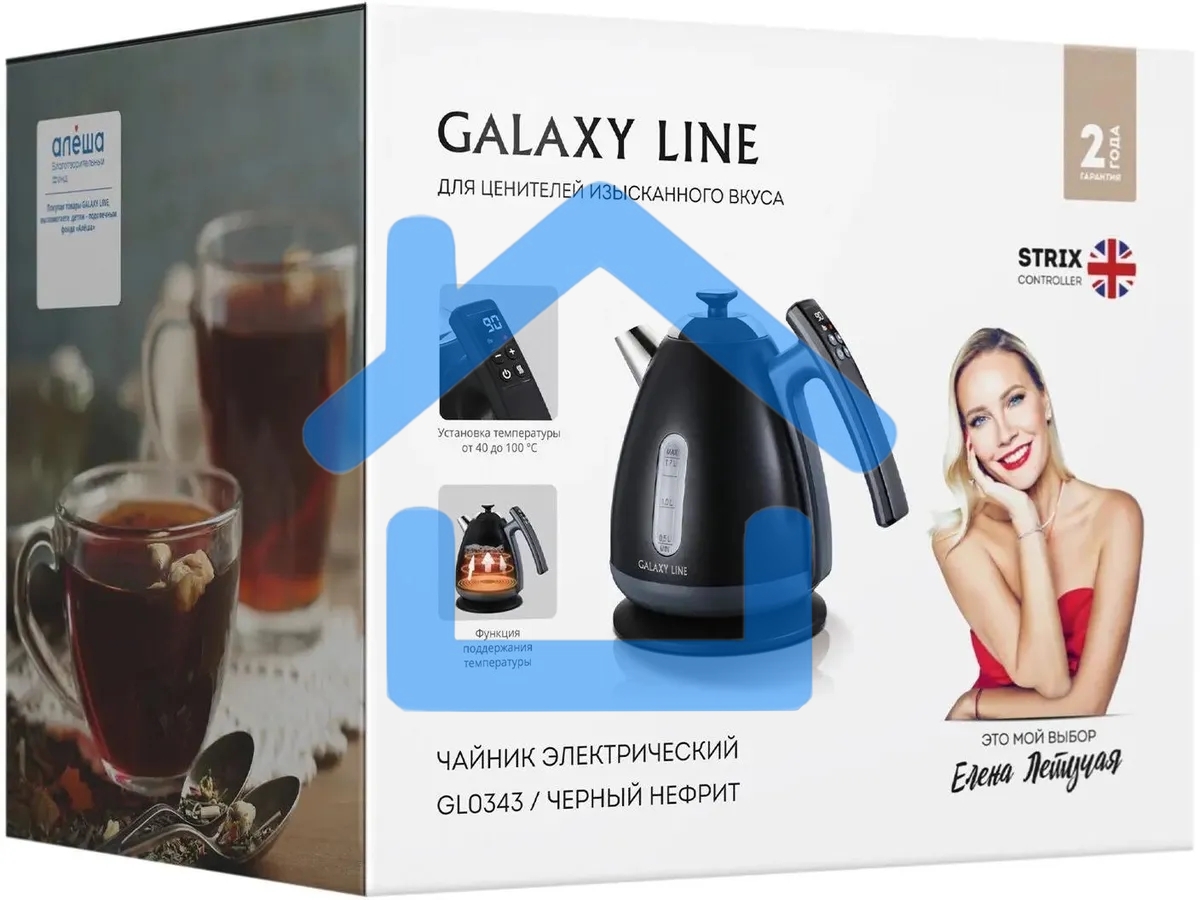 Чайник электрический Galaxy Line GL 0343, черный нефрит, металл, 2200 Вт, 1,7 л