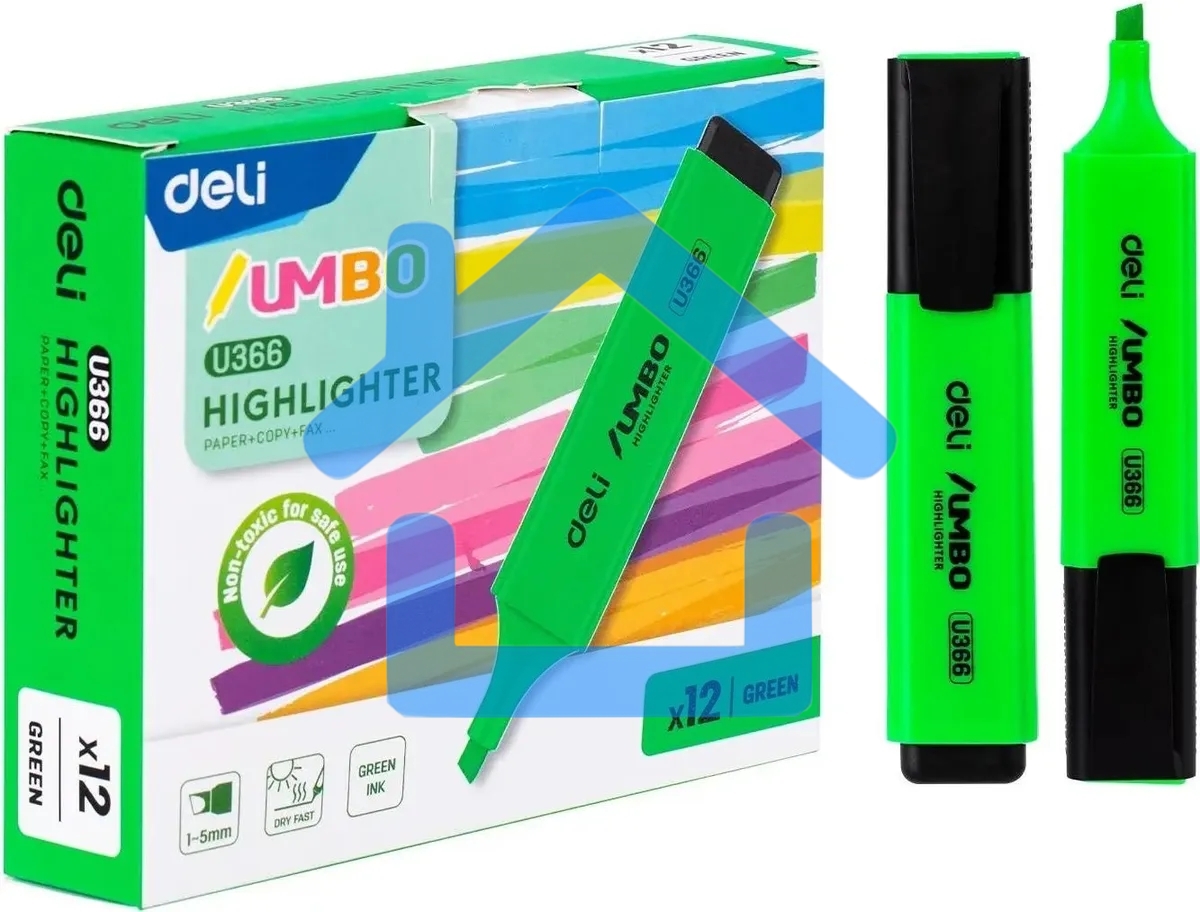 Текстовыделитель Deli EU366-GN Jumbo, скошенный пишущий наконечник, 1-5мм, зеленый