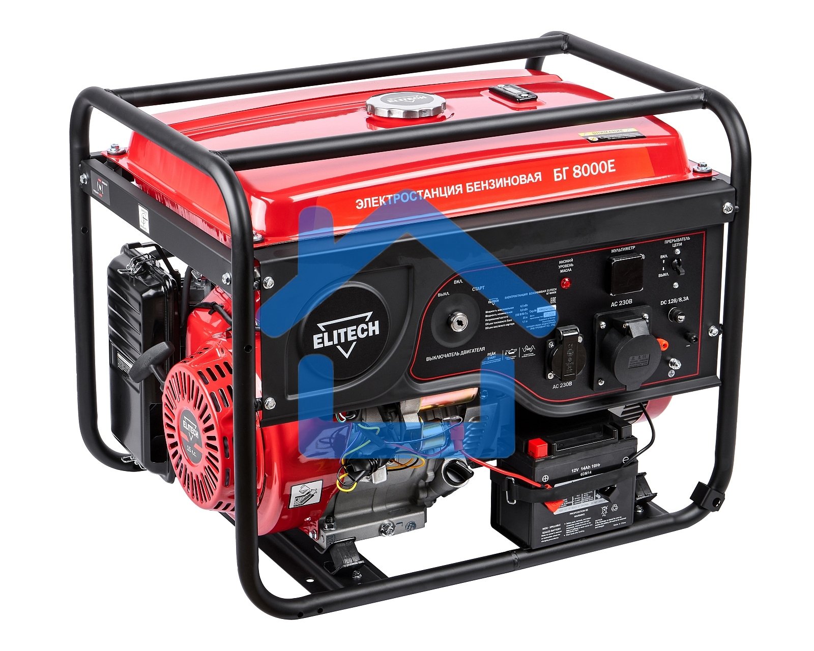Электрогенератор бензиновый Elitech БГ 8000Е, 6.5 кВт, 102 дБ, 83 кг