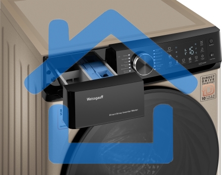 Стиральная машина Weissgauff WM 59411 Direct Drive Inverter Steam Champagne золотистая, загрузка фронтальная 11кг, 1400 об/мин., класс: A+++