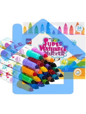 Фломастеры Deli EC155-24, пулевидный пишущий наконечник, 24 цвета, коробка с европодвесом