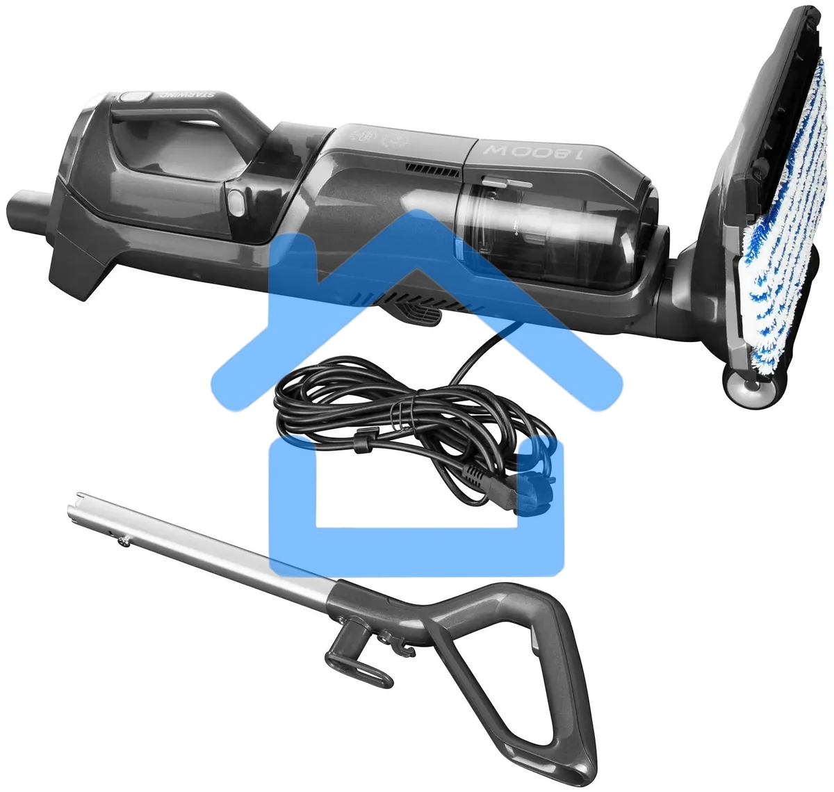 Пылесос паровой вертикальный Starwind SSV9555 темно-серый/серебристый, питание от сети, 120 Вт, уборка сухая/паром, пылесборник 0.5 л